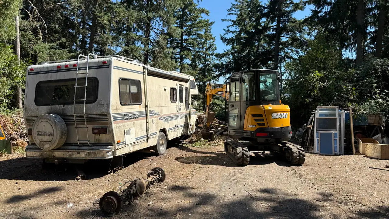 In progress: RV removal staging and equipment setup